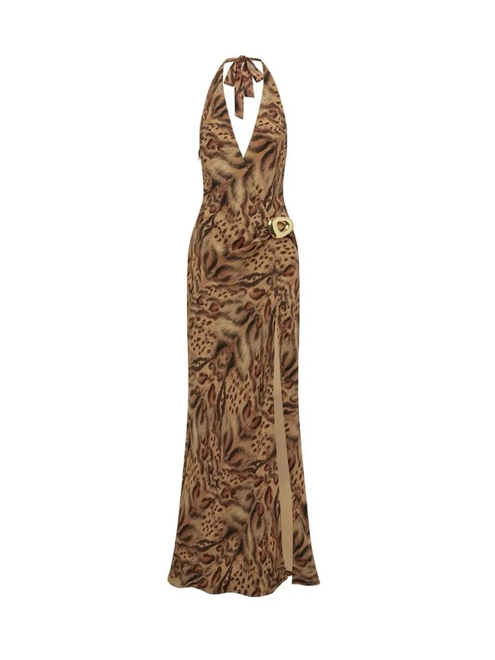 Brown and Gold Halter Maxi Dress - Picture 4 of 16